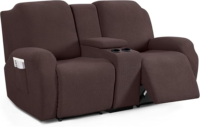 TAOCOCO Stretch Loveseat Cover for 2-Seat Recliner Couch with Middle Console in dark-brown – Pet Friendly