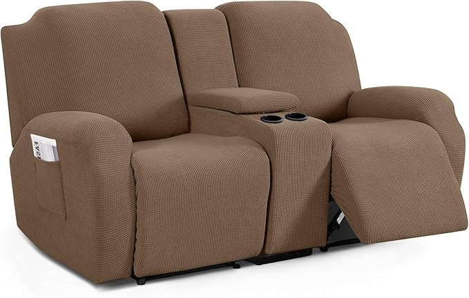 TAOCOCO Stretch Loveseat Cover for 2-Seat Recliner Couch with Middle Console in Khaki – Pet Friendly