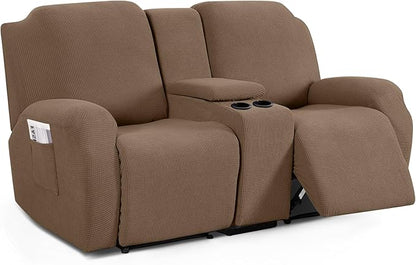 TAOCOCO Stretch Loveseat Cover for 2-Seat Recliner Couch with Middle Console in Khaki – Pet Friendly