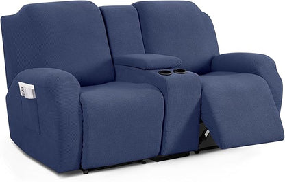 TAOCOCO Stretch Loveseat Cover for 2-Seat Recliner Couch with Middle Console in Navy Blue – Pet Friendly