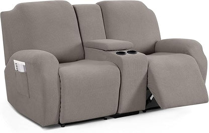 TAOCOCO Stretch Loveseat Cover for 2-Seat Recliner Couch with Middle Console in Pale Brown – Pet Friendly