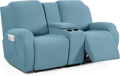 TAOCOCO Stretch Loveseat Cover for 2-Seat Recliner Couch with Middle Console in sky blue – Pet Friendly
