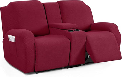 TAOCOCO Stretch Loveseat Cover for 2-Seat Recliner Couch with Middle Console in Wine – Pet Friendly