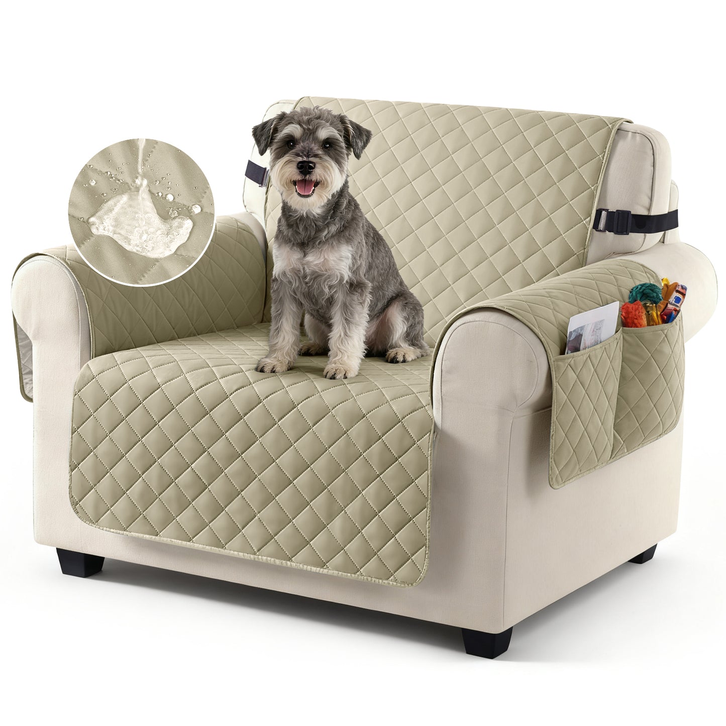 TAOCOCO 100% Waterproof 1-Seater Sofa Couch Cover in Beige – Anti-Slip, Pet Friendly