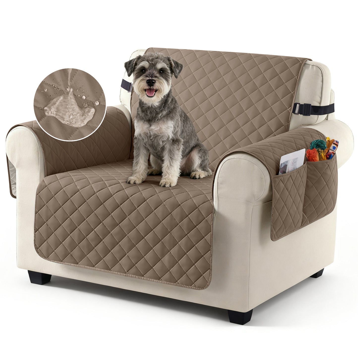 TAOCOCO 100% Waterproof 1-Seater Sofa Couch Cover in Brown – Anti-Slip, Pet Friendly