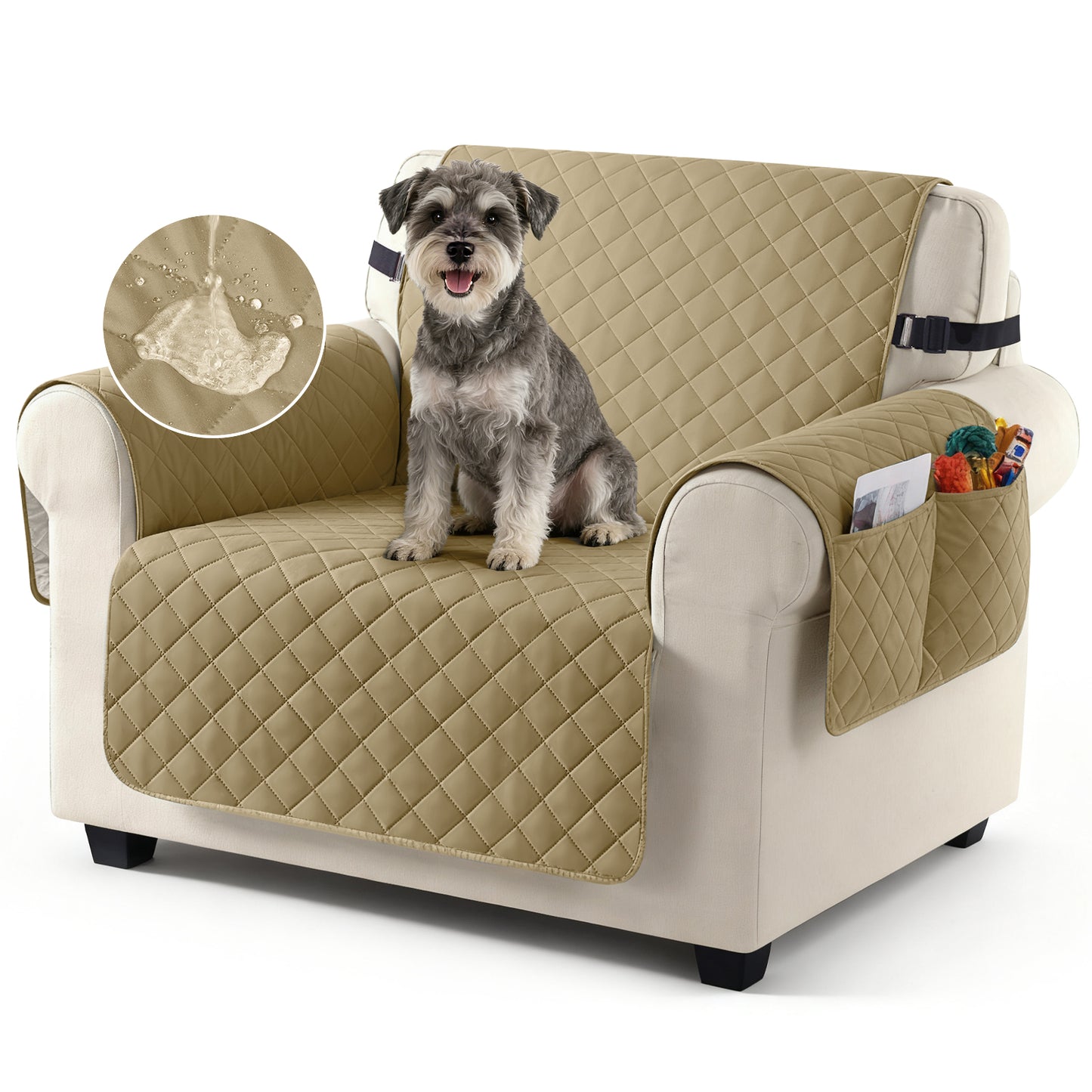 TAOCOCO 100% Waterproof 1-Seater Sofa Couch Cover in Sand – Anti-Slip, Pet Friendly