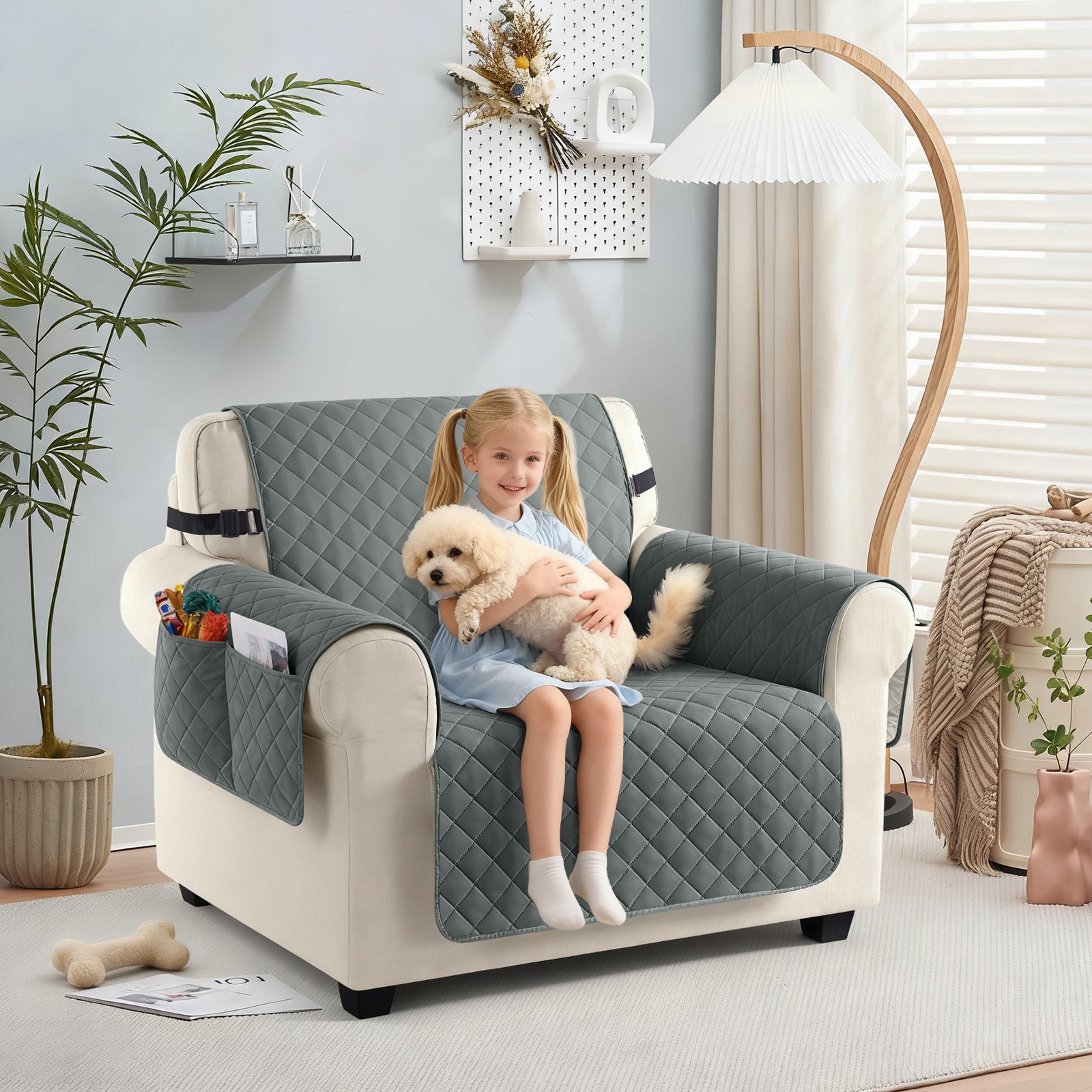 TAOCOCO 100% Waterproof Sofa Couch Covers 1 Seater, Anti Slip Washable Couch Slipcovers with Storage Pockets for Pets Kids