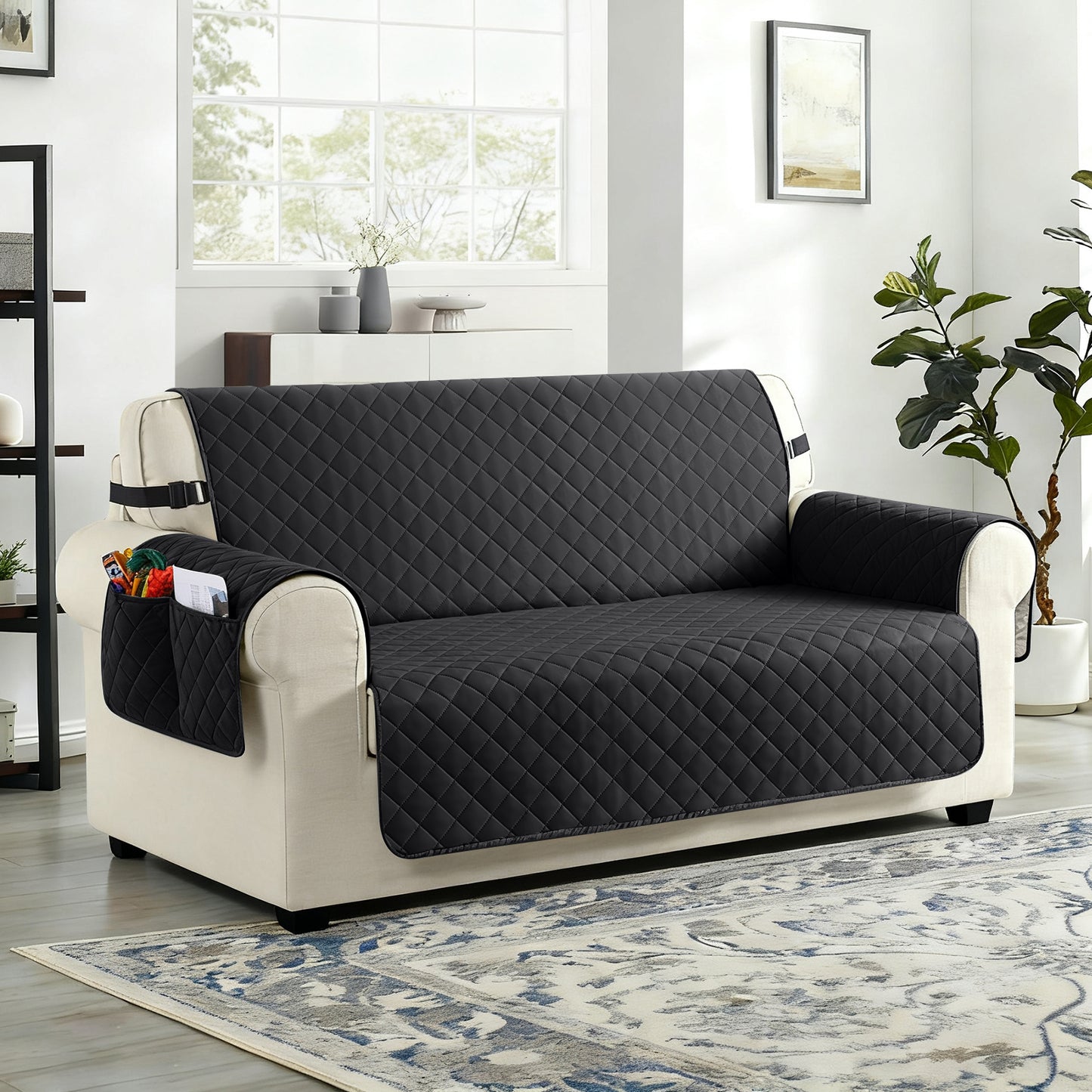 TAOCOCO 100% Waterproof 2-Seater Sofa Couch Cover in Black – Anti-Slip, Pet Friendly