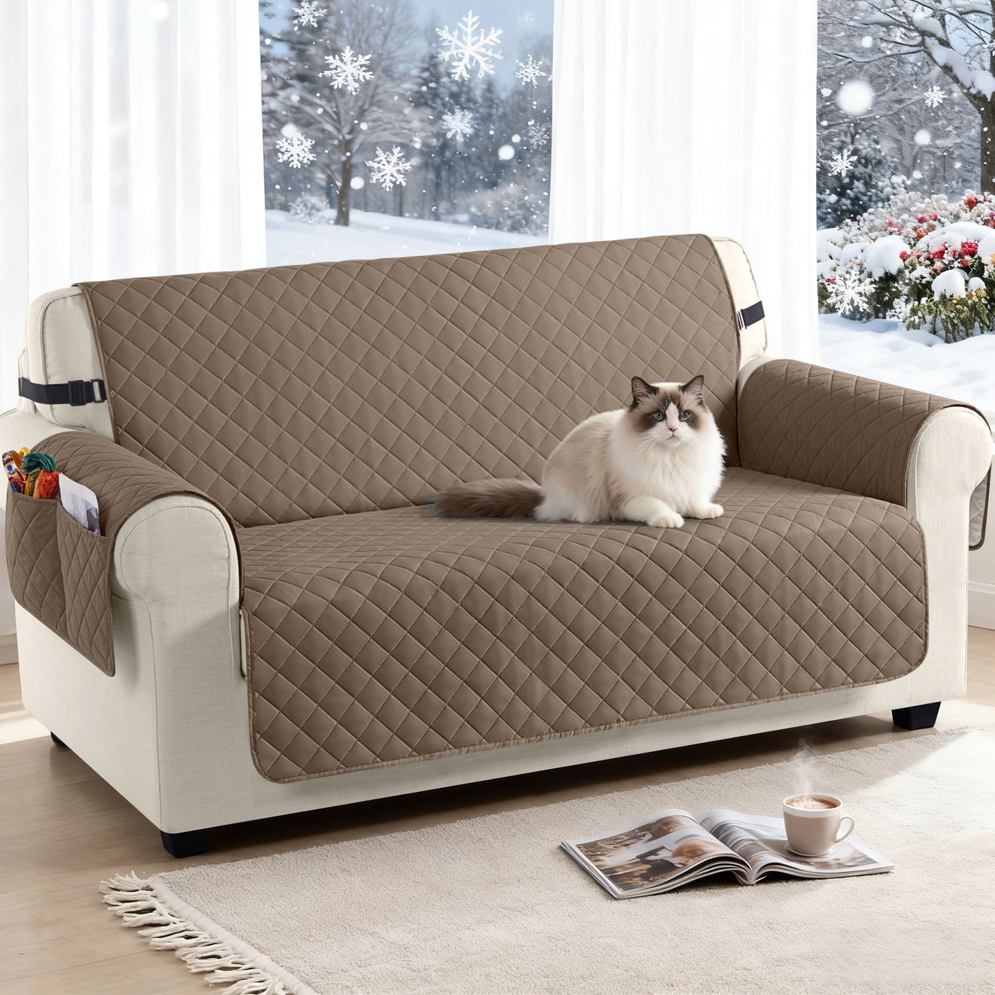 TAOCOCO 100% Waterproof 2-Seater Sofa Couch Cover in Brown – Anti-Slip, Pet Friendly