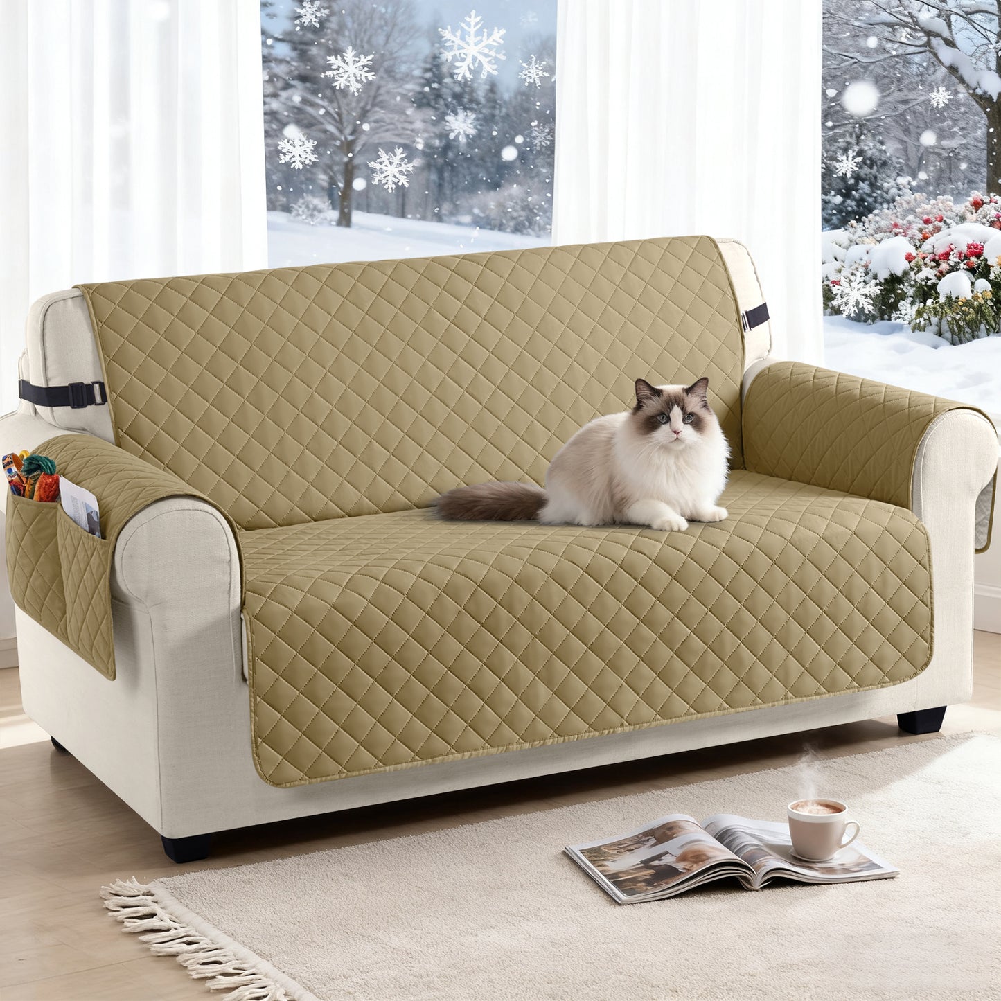 TAOCOCO 100% Waterproof 3-Seater Sofa Couch Cover in Sand – Anti-Slip, Pet Friendly