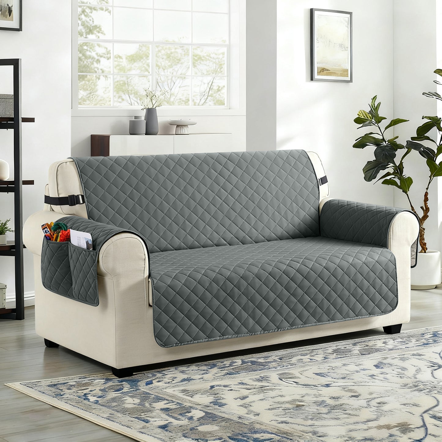 TAOCOCO 100% Waterproof 2-Seater Sofa Couch Cover in Dark Gray – Anti-Slip, Pet Friendly