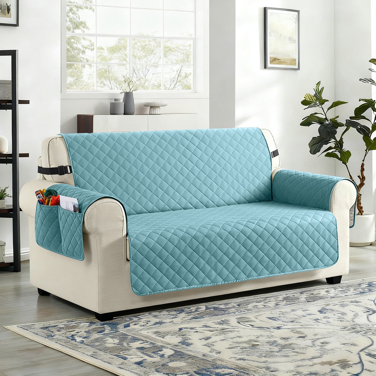 TAOCOCO 100% Waterproof 2-Seater Sofa Couch Cover in Sky Blue – Anti-Slip, Pet Friendly
