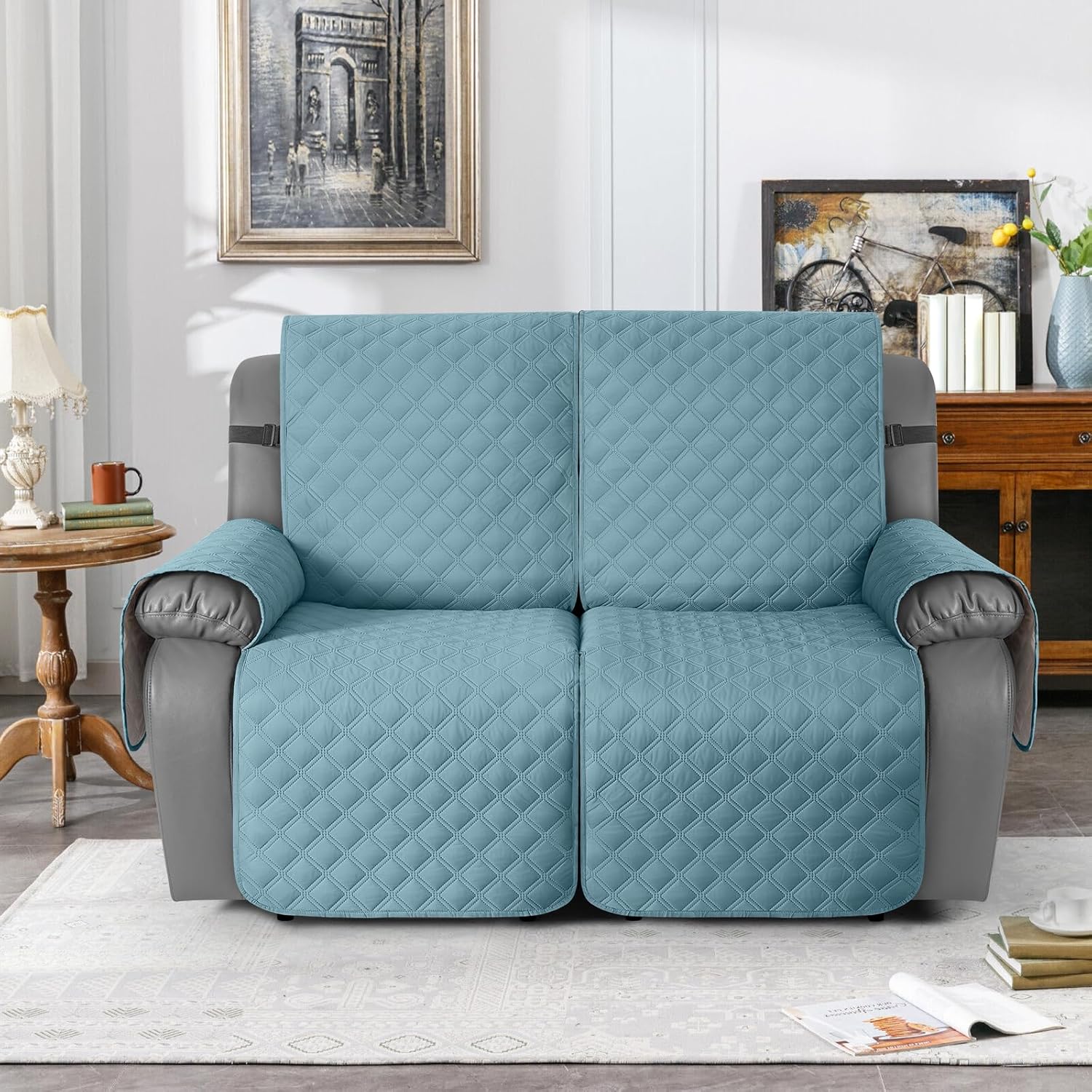 TAOCOCO 100% Waterproof 2-Seater Recliner Couch Cover 25.6 Inch in Sky Blue – Non-Slip, Pet Friendly