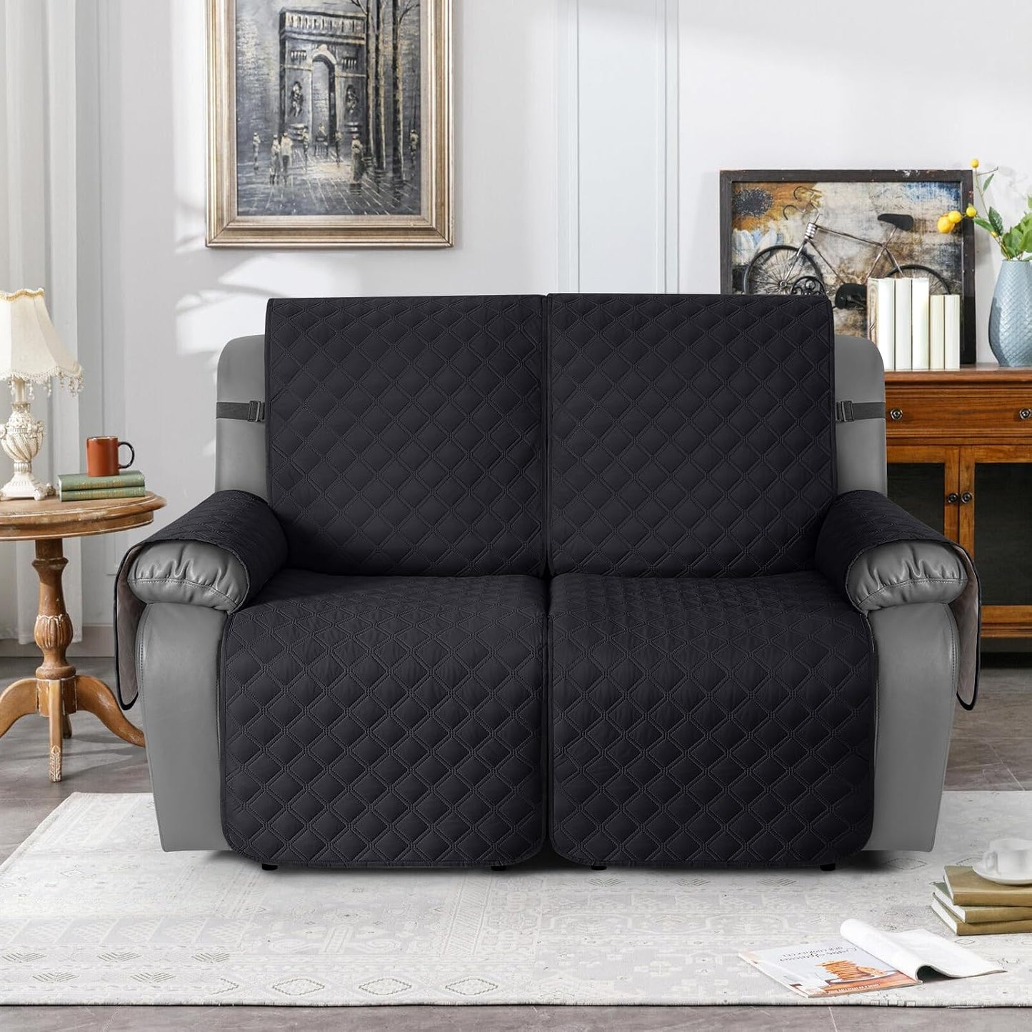 TAOCOCO 100% Waterproof 2-Seater Recliner Couch Cover 25.6 Inch in Black – Non-Slip, Pet Friendly