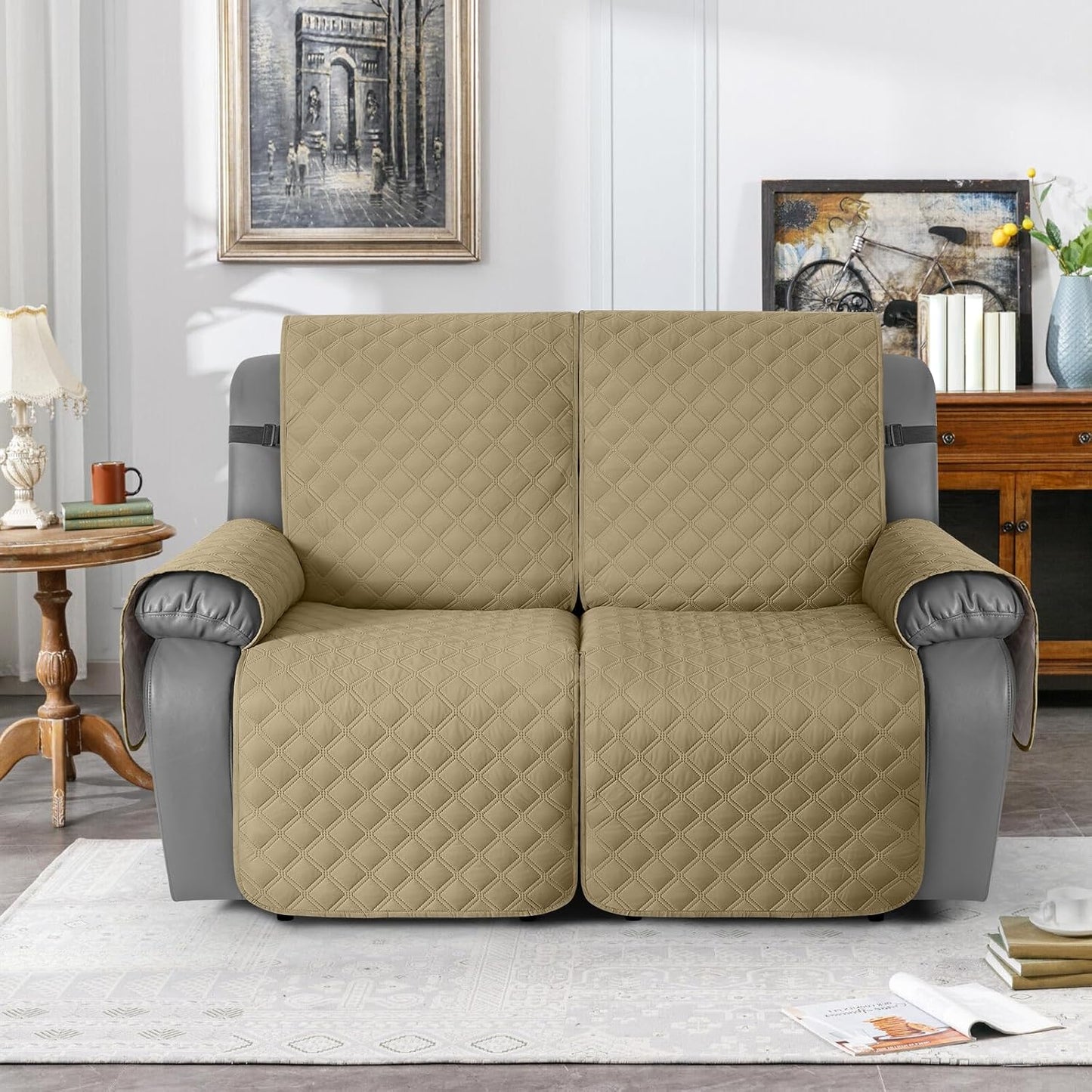 TAOCOCO 100% Waterproof 2-Seater Recliner Couch Cover 25.6 Inch in Camel – Non-Slip, Pet Friendly