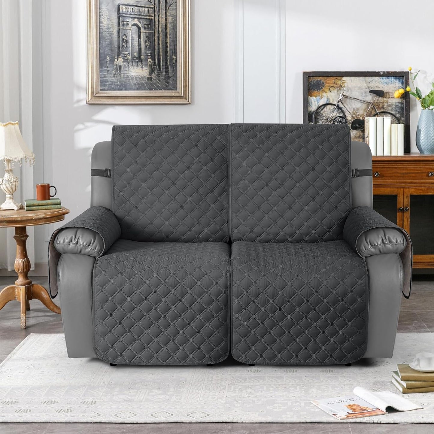 TAOCOCO 100% Waterproof 2-Seater Recliner Couch Cover 25.6 Inch in Charcoal Gray – Non-Slip, Pet Friendly