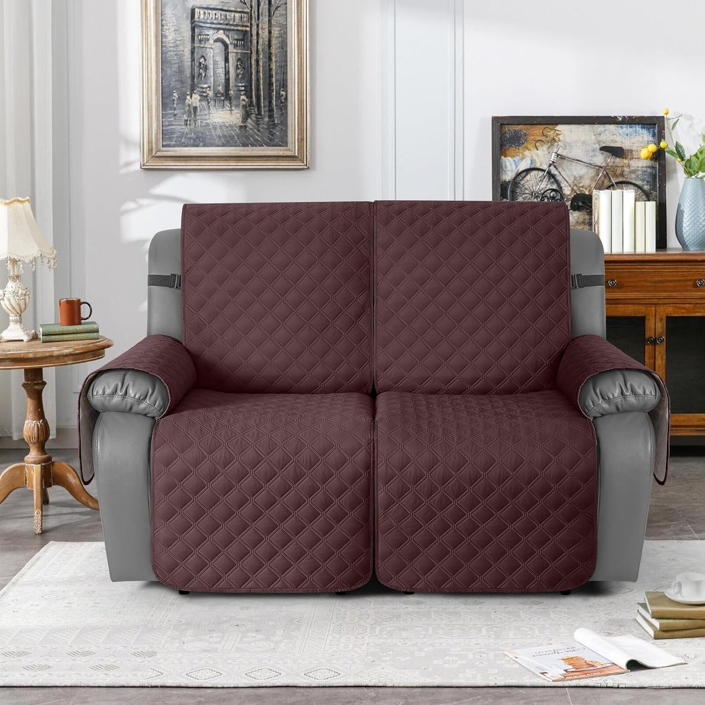 TAOCOCO 100% Waterproof 2-Seater Recliner Couch Cover 25.6 Inch in Coffee – Non-Slip, Pet Friendly
