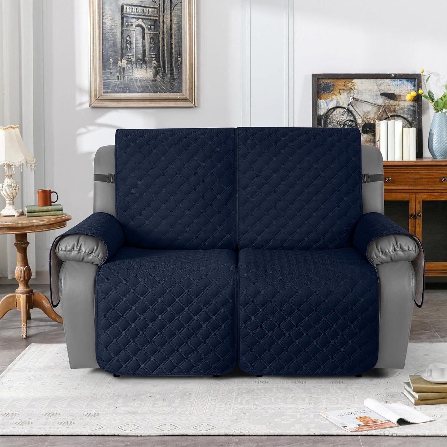 TAOCOCO 100% Waterproof 2-Seater Recliner Couch Cover 25.6 Inch in Dark Blue – Non-Slip, Pet Friendly