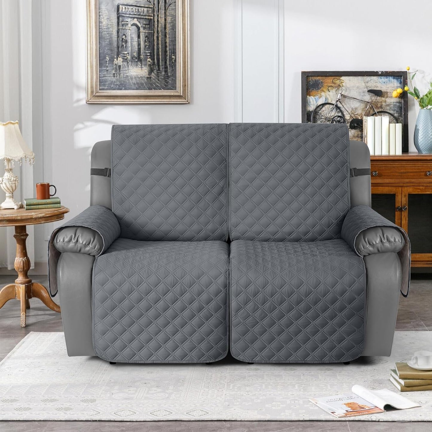 TAOCOCO 100% Waterproof 2-Seater Recliner Couch Cover 25.6 Inch in Dark Gray – Non-Slip, Pet Friendly