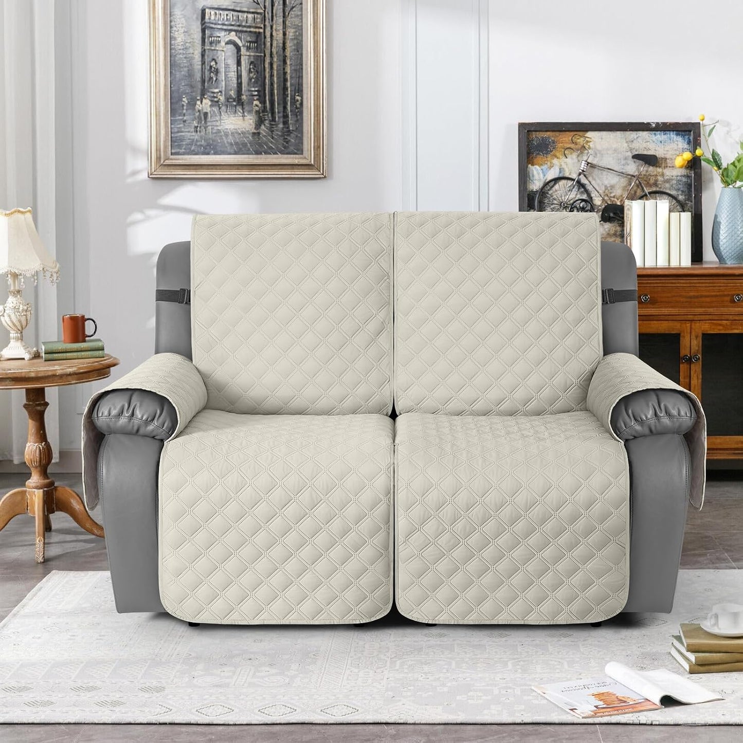 TAOCOCO 100% Waterproof 2-Seater Recliner Couch Cover 25.6 Inch in Ivory – Machine Washable