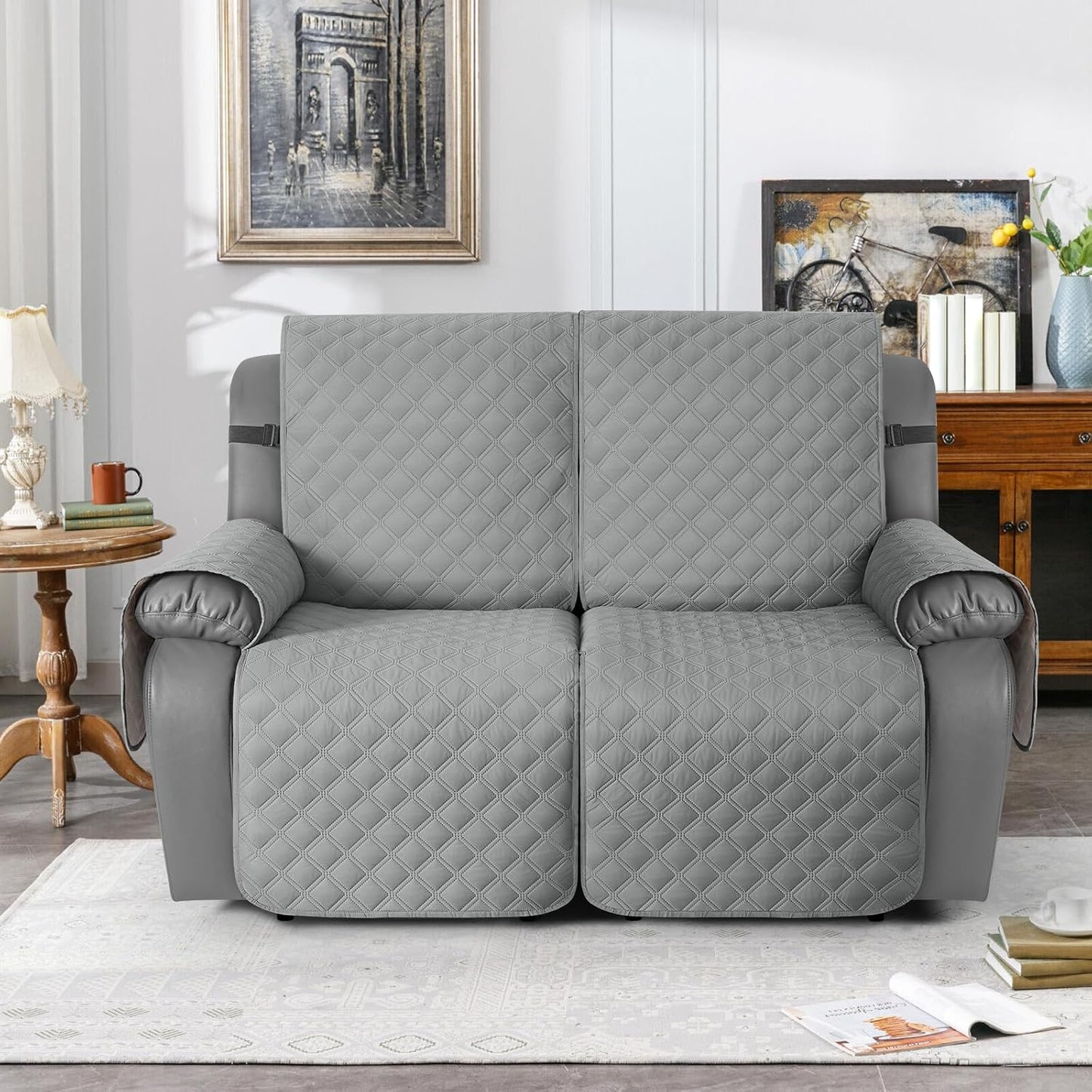 TAOCOCO 100% Waterproof 2-Seater Recliner Couch Cover 25.6 Inch in Light Gray – Non-Slip, Pet Friendly
