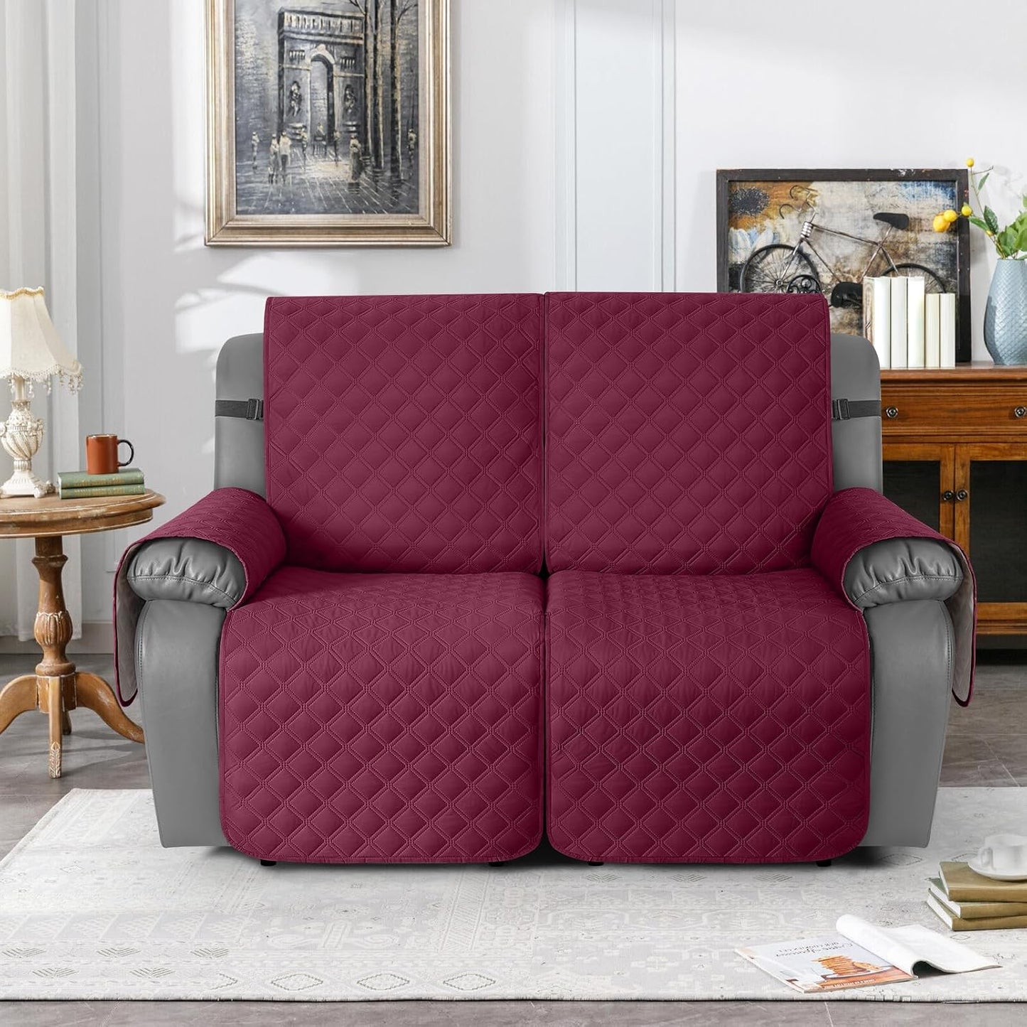 TAOCOCO 100% Waterproof 2-Seater Recliner Couch Cover 25.6 Inch in Wine – Non-Slip, Pet Friendly