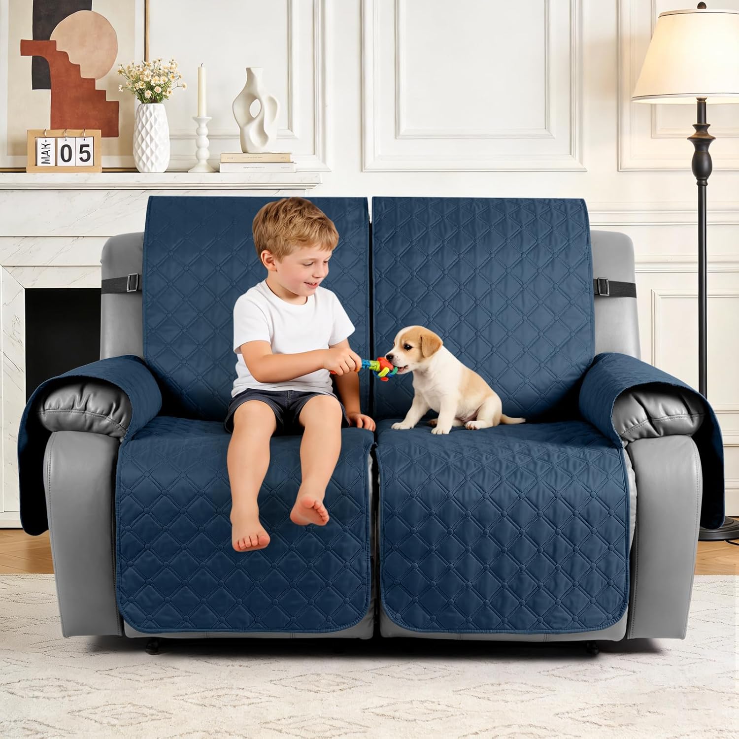 TAOCOCO 100% Waterproof 2-Seater Recliner Cover with Leg Straps For Home Decor in OceanBlue