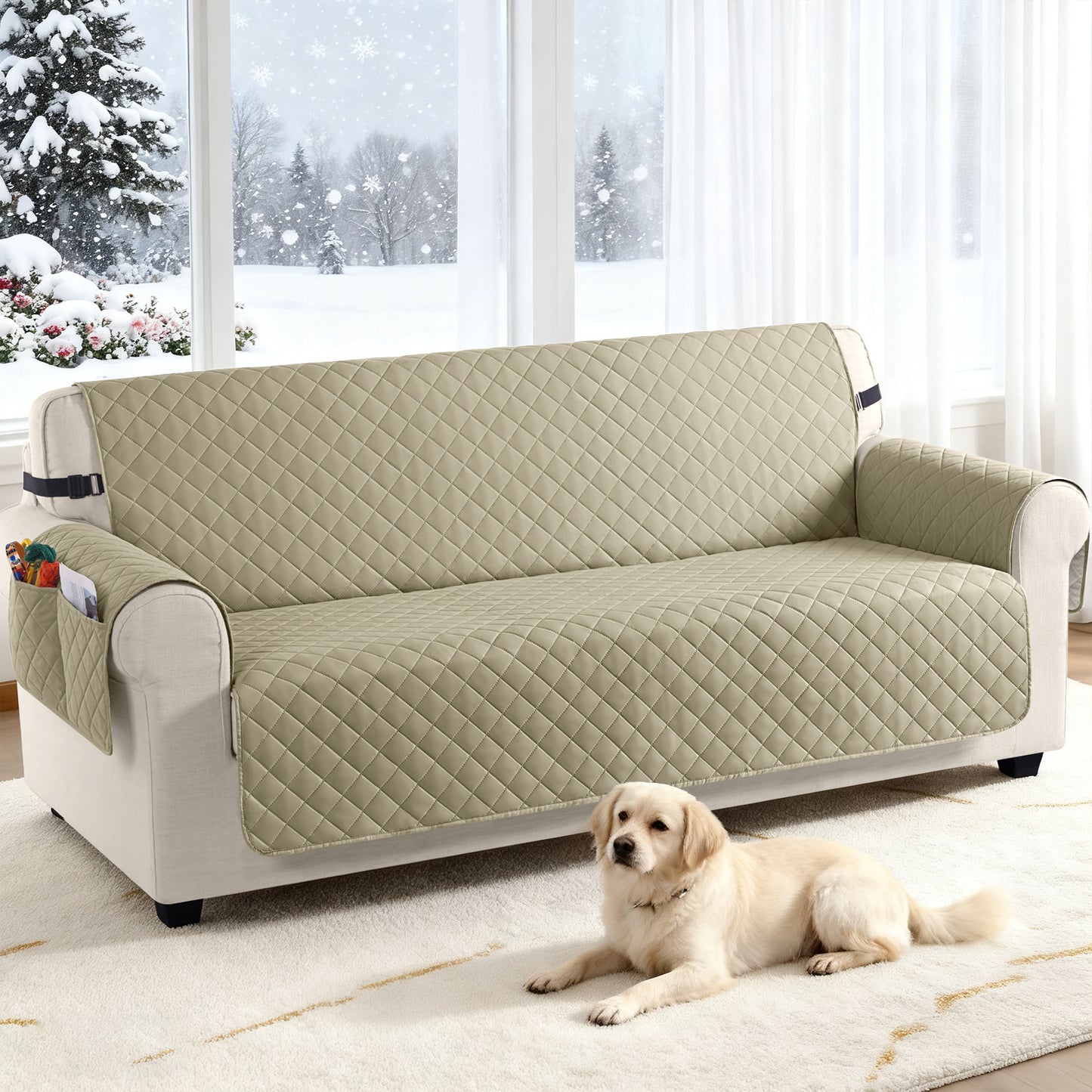 TAOCOCO 100% Waterproof 3-Seater Sofa Couch Cover in Beige – Anti-Slip, Pet Friendly
