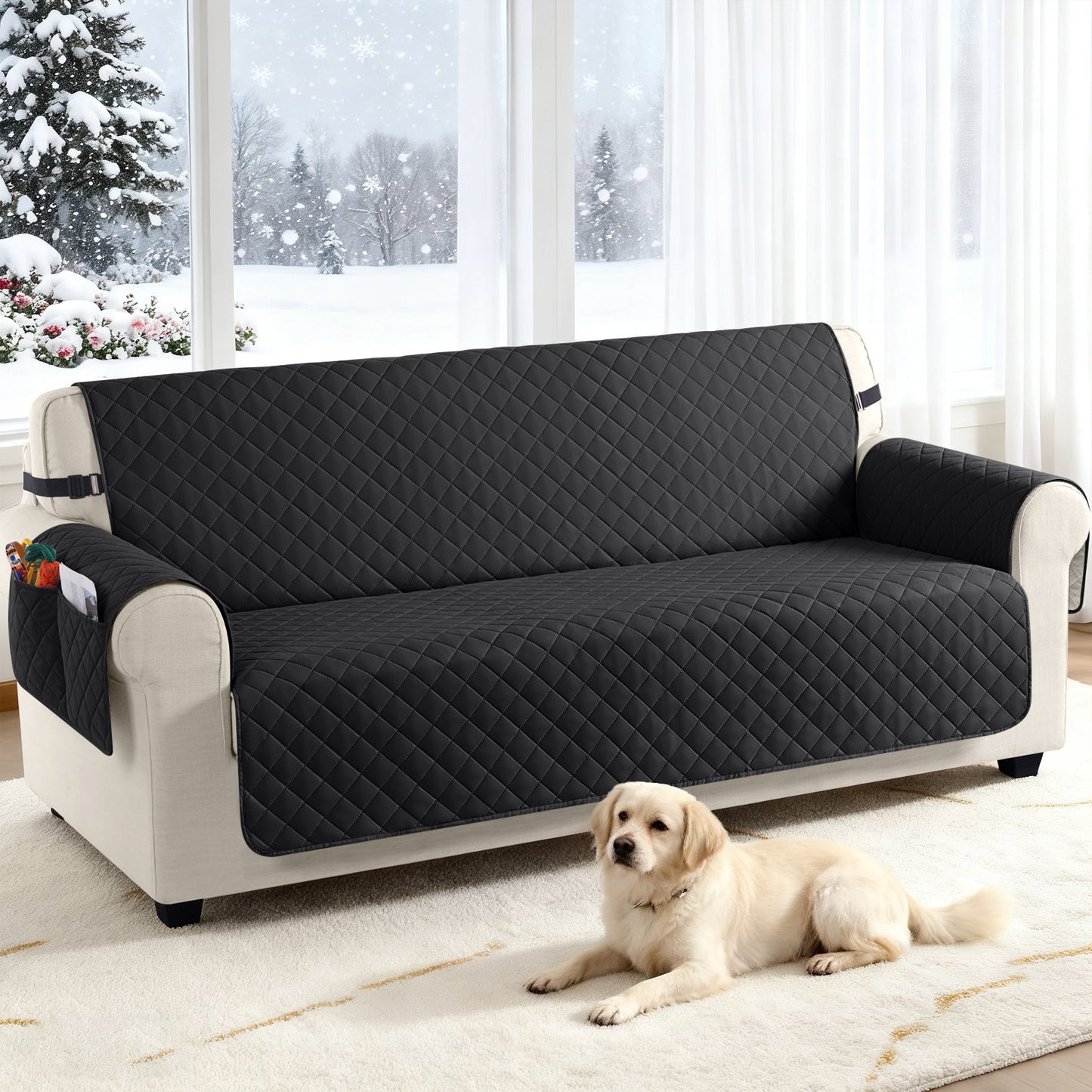 TAOCOCO 100% Waterproof 3-Seater Sofa Couch Cover in Black – Anti-Slip, Pet Friendly