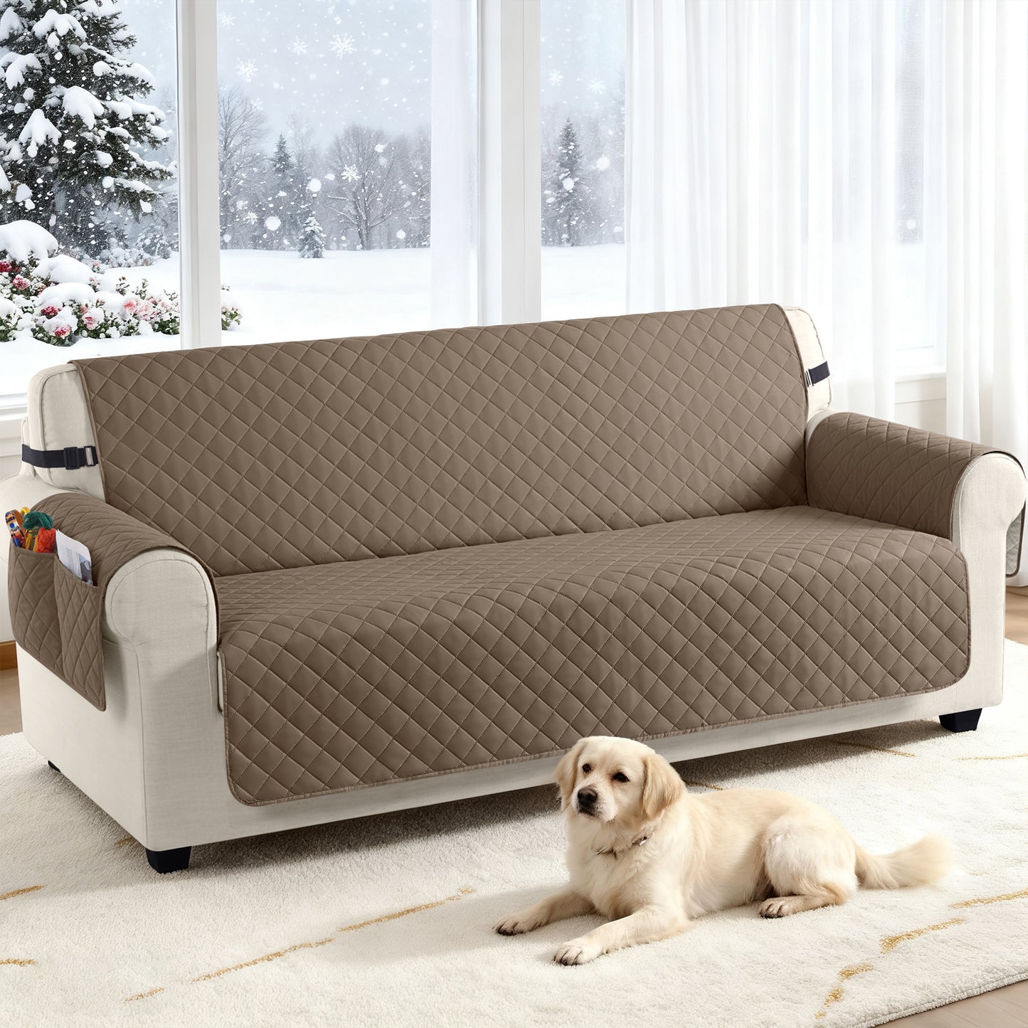 TAOCOCO 100% Waterproof 3-Seater Sofa Couch Cover in Brown – Anti-Slip, Pet Friendly