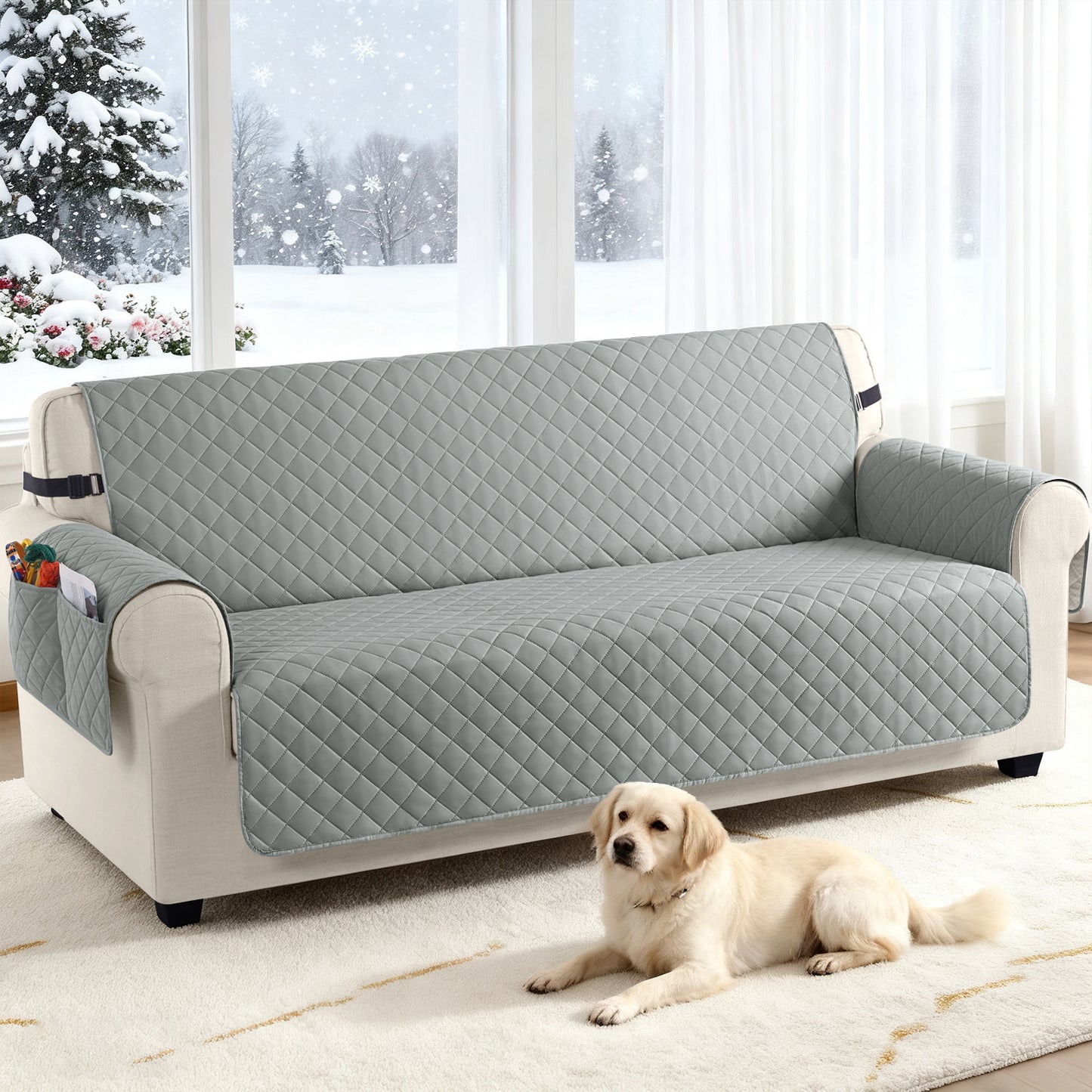 TAOCOCO 100% Waterproof 3-Seater Sofa Couch Cover in Light Gray – Anti-Slip, Pet Friendly