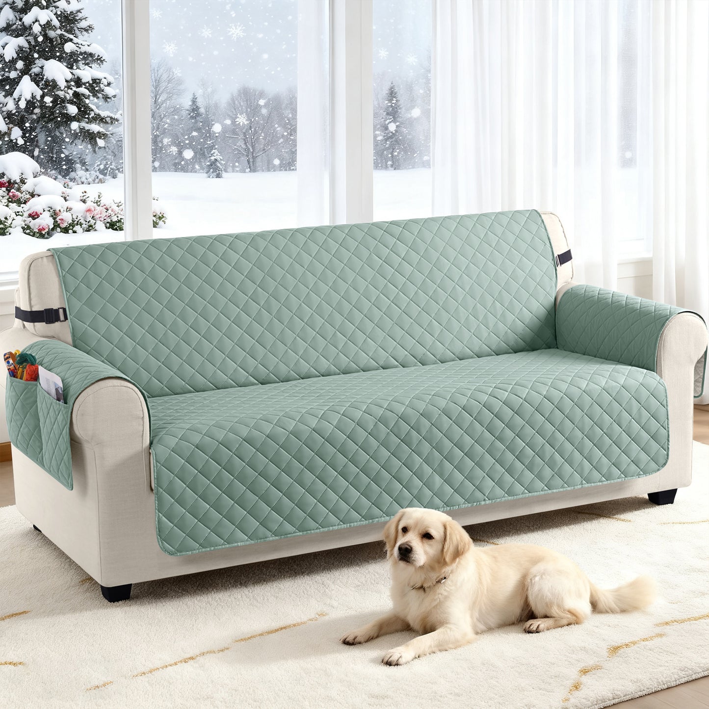 TAOCOCO 100% Waterproof 3-Seater Sofa Couch Cover in Mint Green – Anti-Slip, Pet Friendly