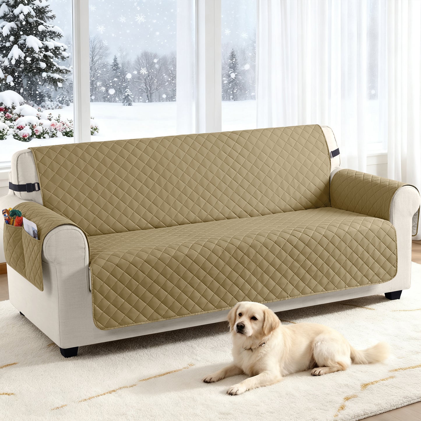 TAOCOCO 100% Waterproof 2-Seater Sofa Couch Cover in Sand – Anti-Slip, Pet Friendly