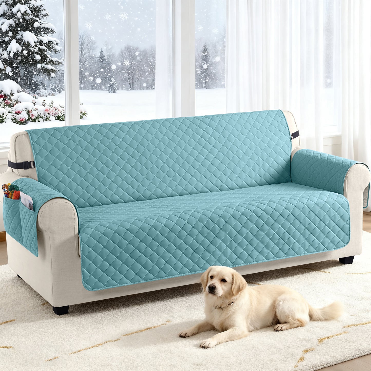 TAOCOCO 100% Waterproof 3-Seater Sofa Couch Cover in Sky Blue – Anti-Slip, Pet Friendly