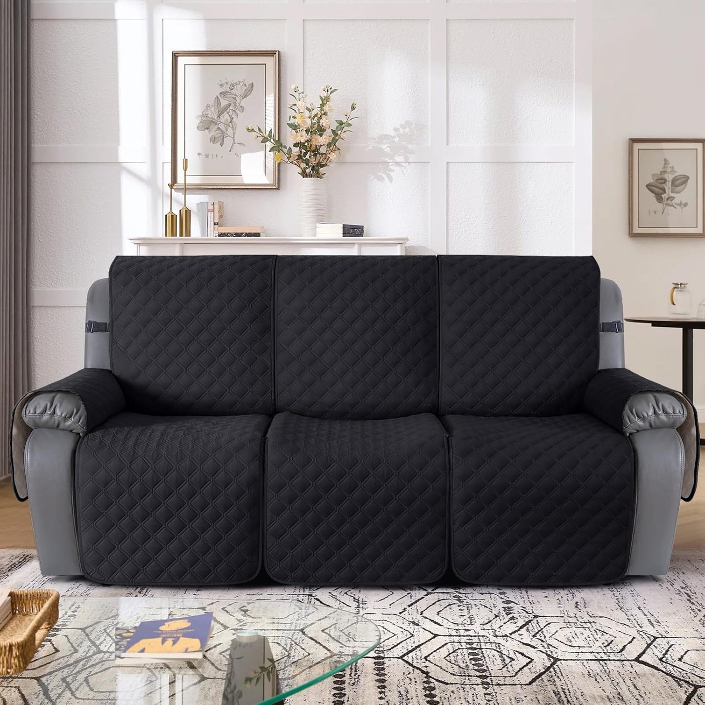 TAOCOCO 100% Waterproof 3-Seater 1-Piece Recliner Couch Cover in BLACK
