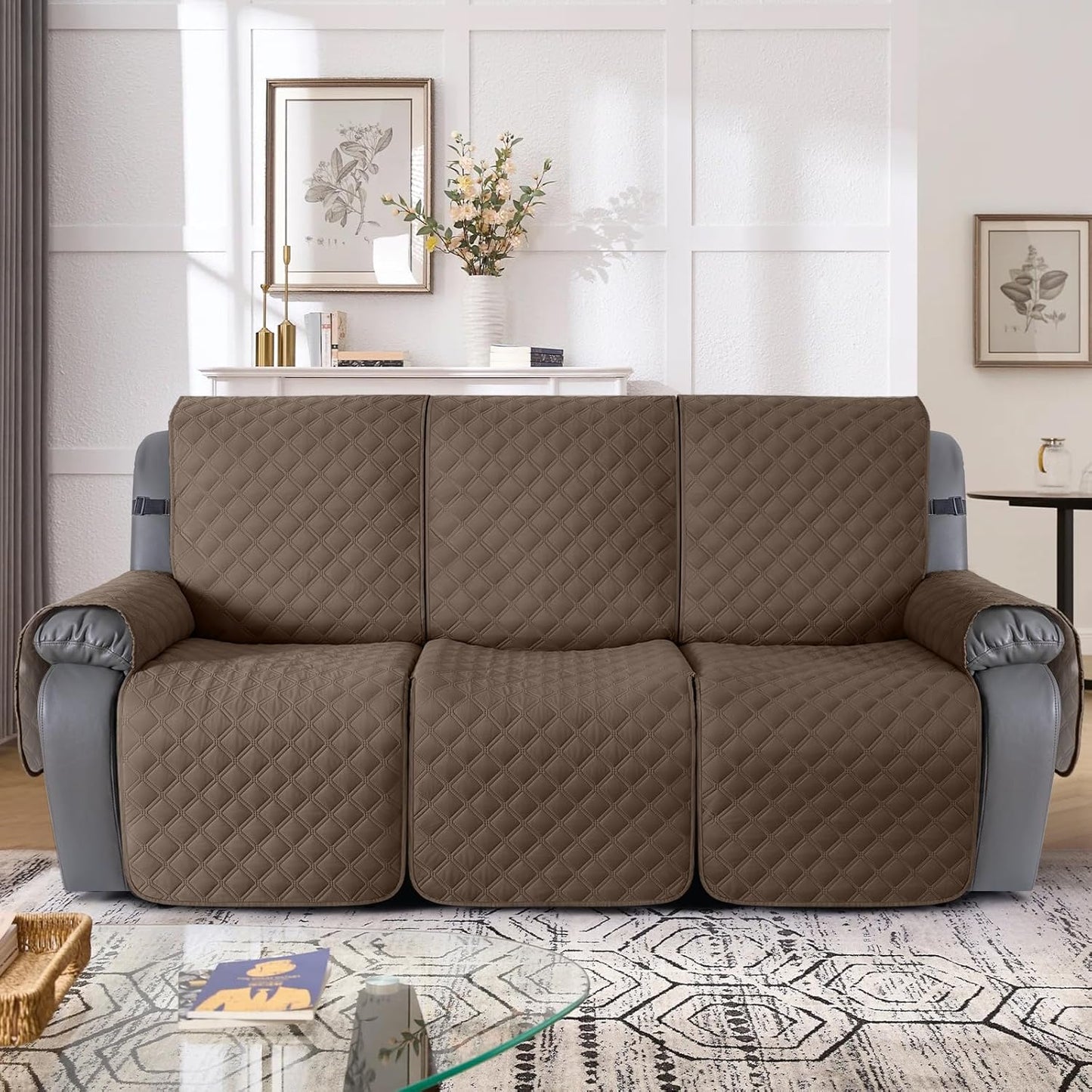 TAOCOCO 100% Waterproof 3-Seater 1-Piece Recliner Couch Cover in Brown, furniture protector for kids, pets