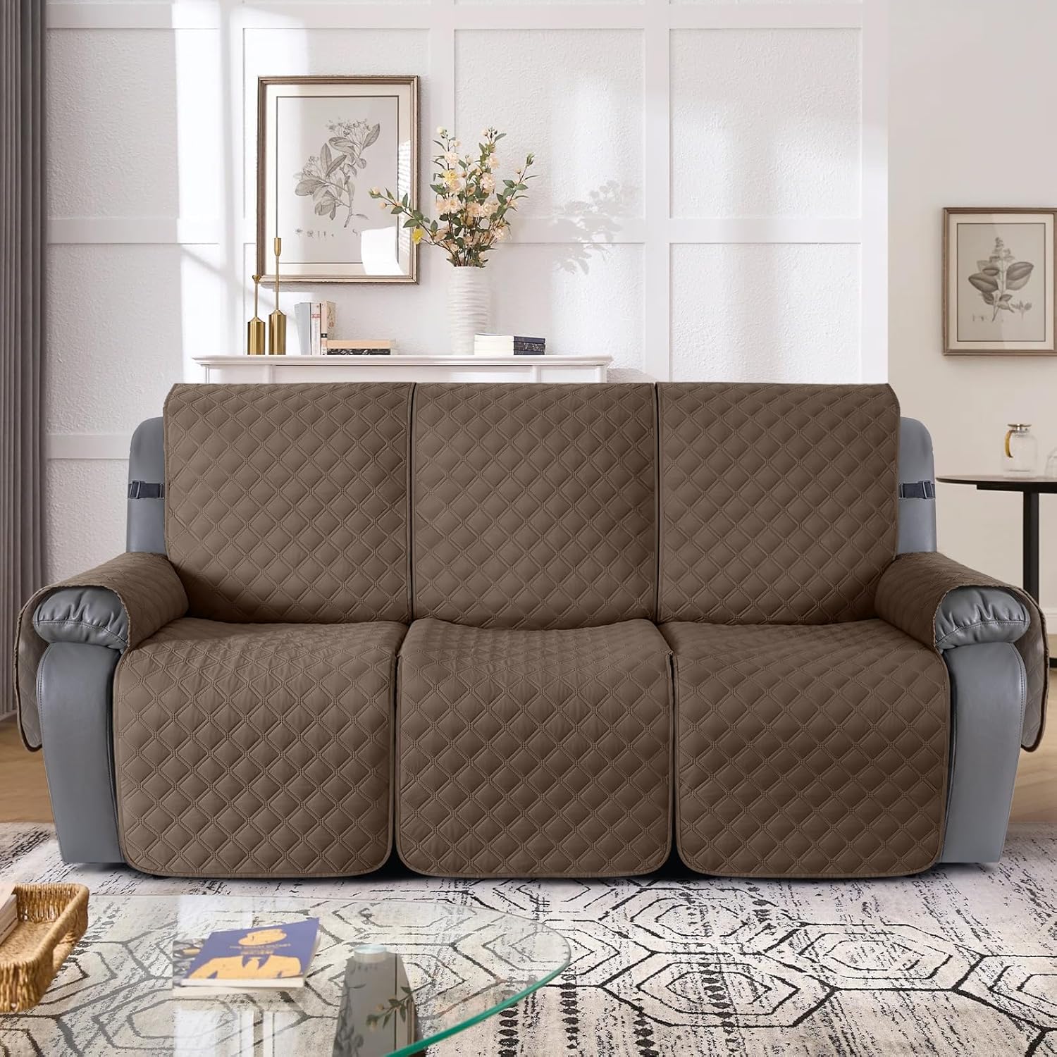 TAOCOCO 100% Waterproof 3-Seater 1-Piece Recliner Couch Cover in Brown, furniture protector for kids, pets