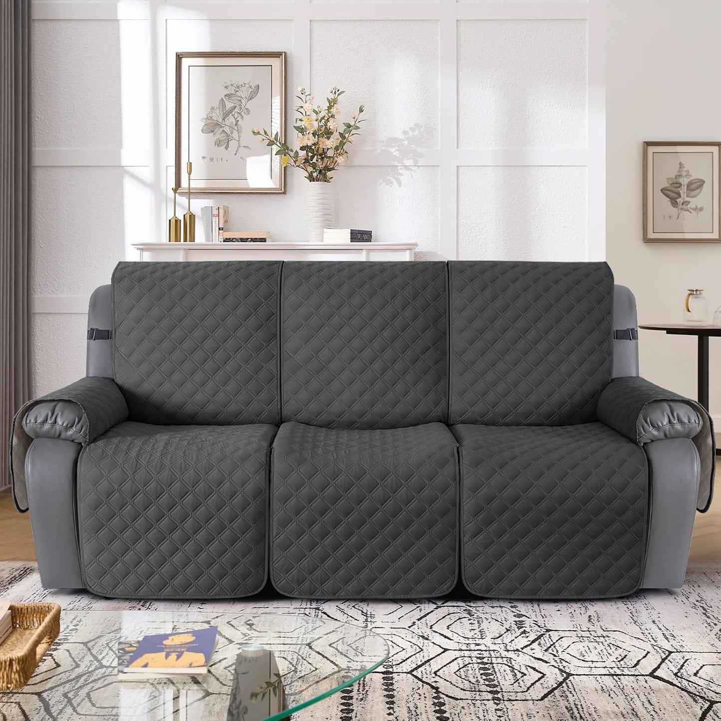 TAOCOCO 100% Waterproof 3-Seater 1-Piece Recliner Couch Cover in CHARCOALGREY