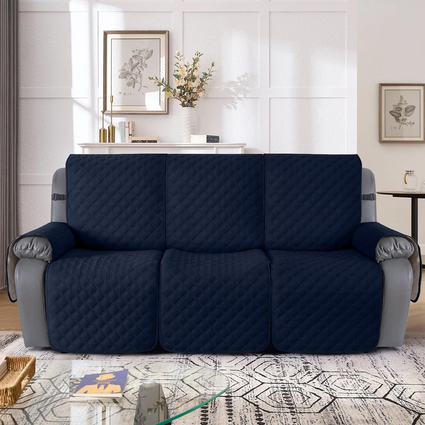 TAOCOCO 100% Waterproof 3-Seater 1-Piece Recliner Couch Cover For Home Decor in DARKBLUR