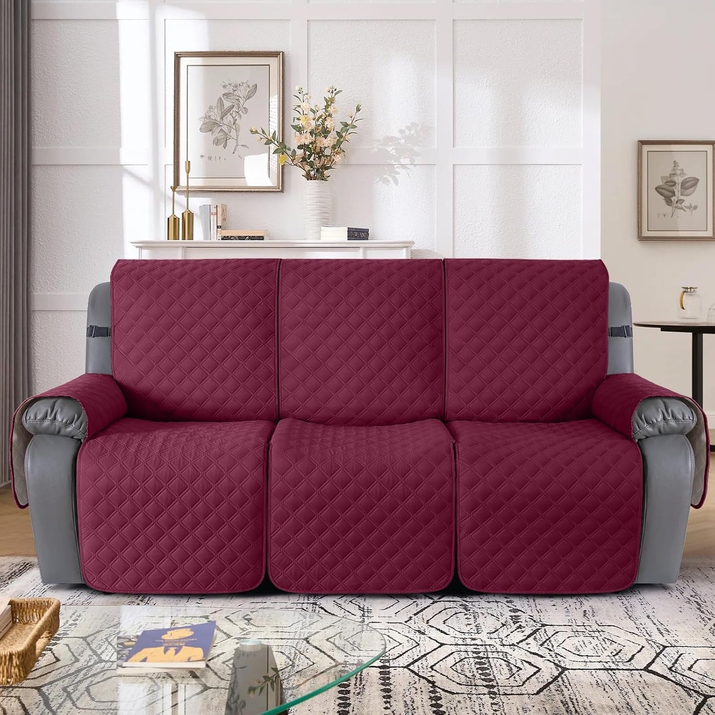 TAOCOCO 100% Waterproof 3-Seater 1-Piece Recliner Couch Cover in WINE