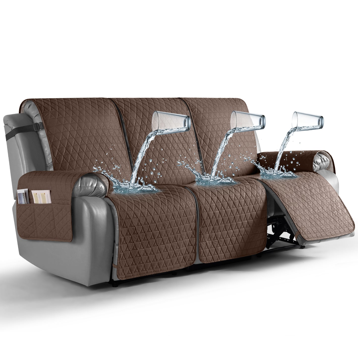 TAOCOCO 100% Waterproof 3-Seater Recliner Cover One-Piece in brown – Non-Slip, Pet Friendly