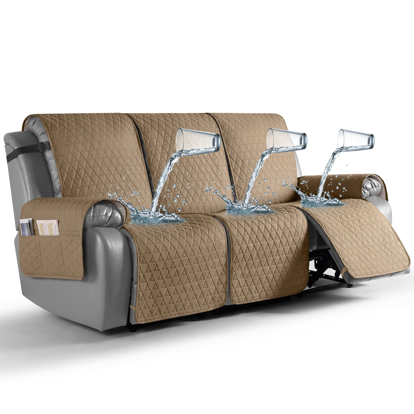 TAOCOCO 100% Waterproof 3-Seater Recliner Cover One-Piece in Camel – Non-Slip, Pet Friendly