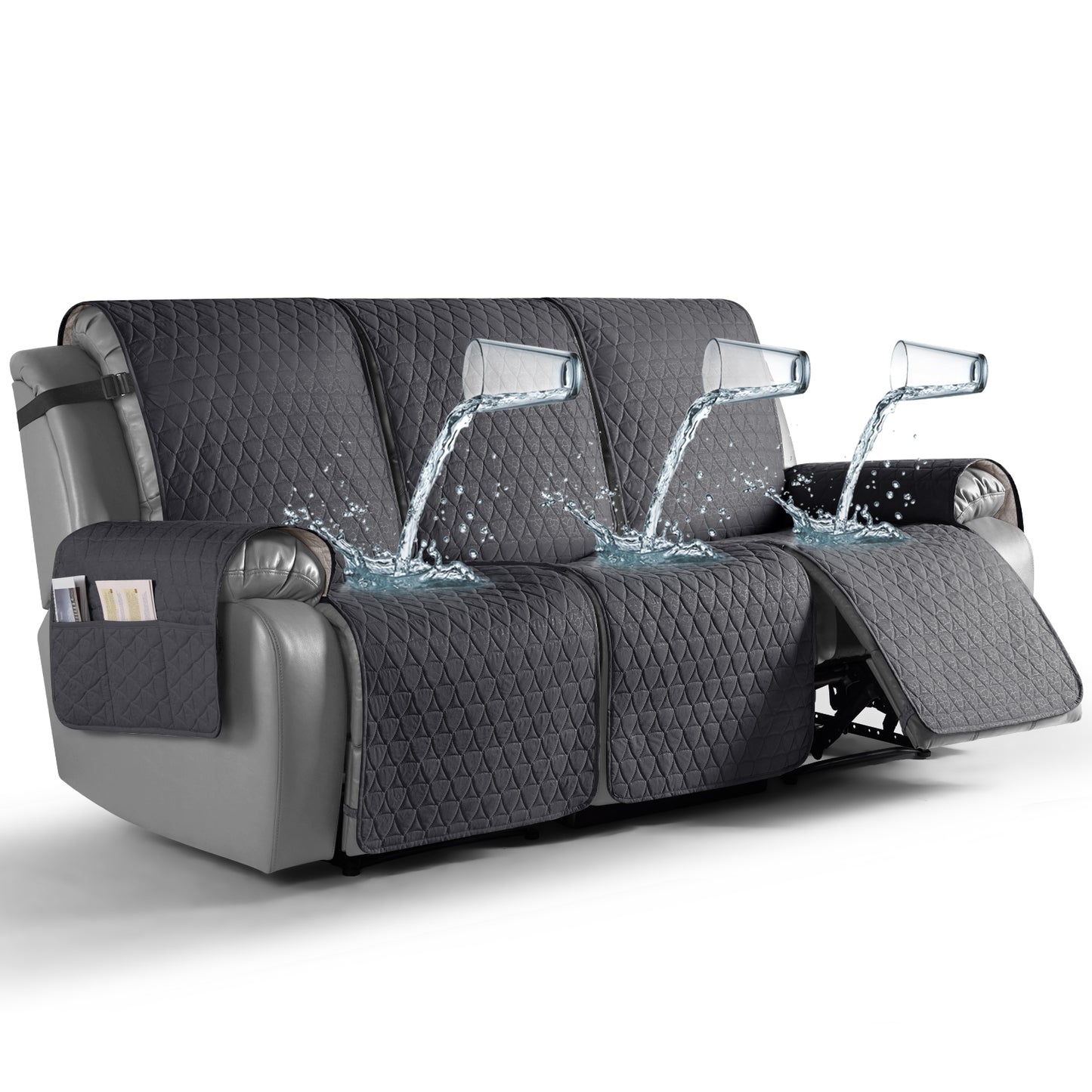 TAOCOCO 100% Waterproof 3-Seater Recliner Cover One-Piece in Dark Gray – Non-Slip, Pet Friendly