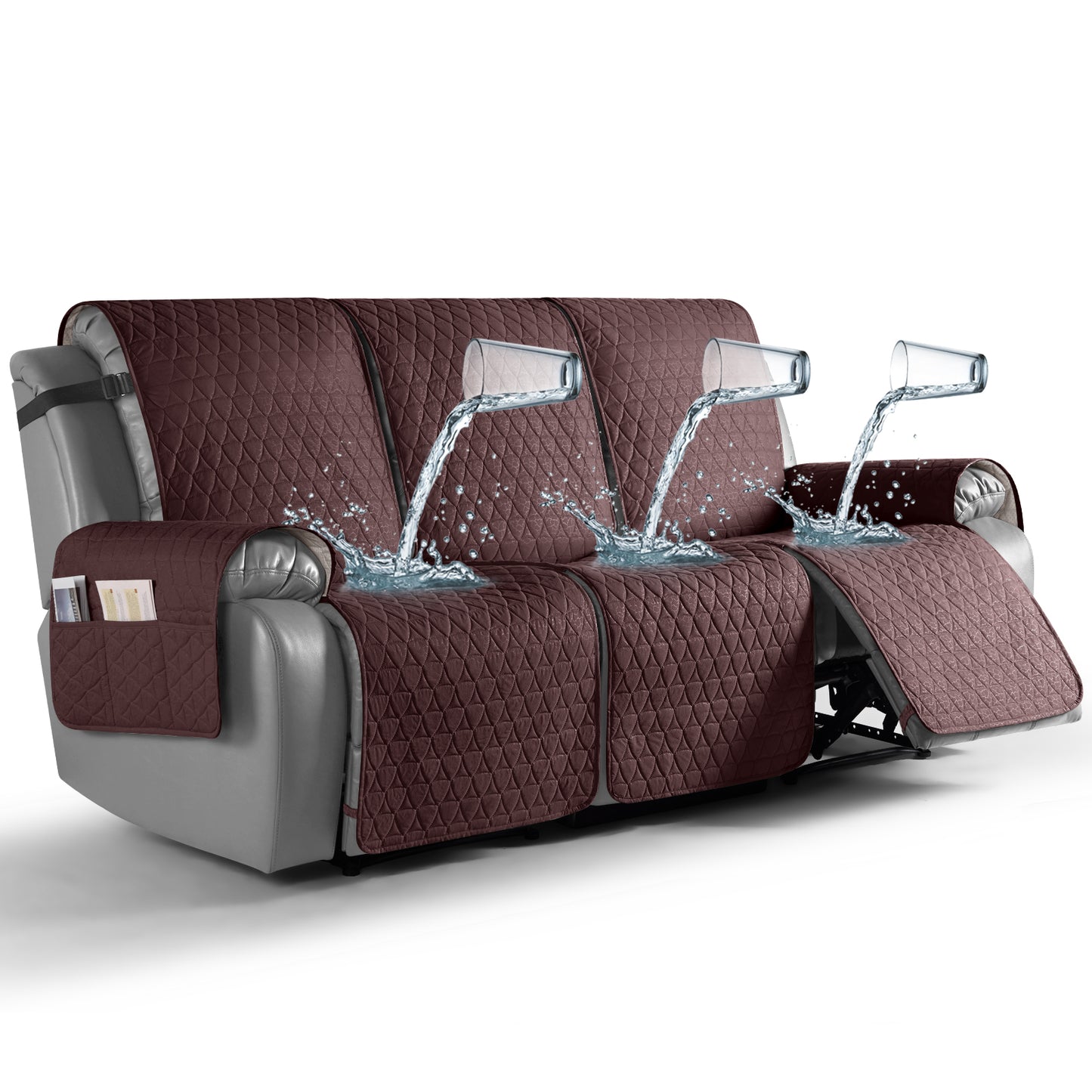 TAOCOCO 100% Waterproof 3-Seater Recliner Cover One-Piece in Coffee – Non-Slip, Pet Friendly