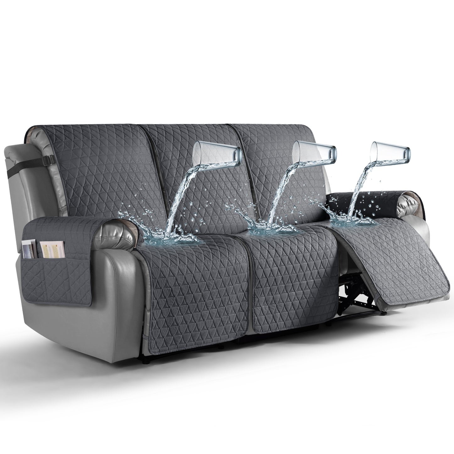 TAOCOCO 100% Waterproof 3-Seater Recliner Cover One-Piece in Dark Gray – Non-Slip, Pet Friendly