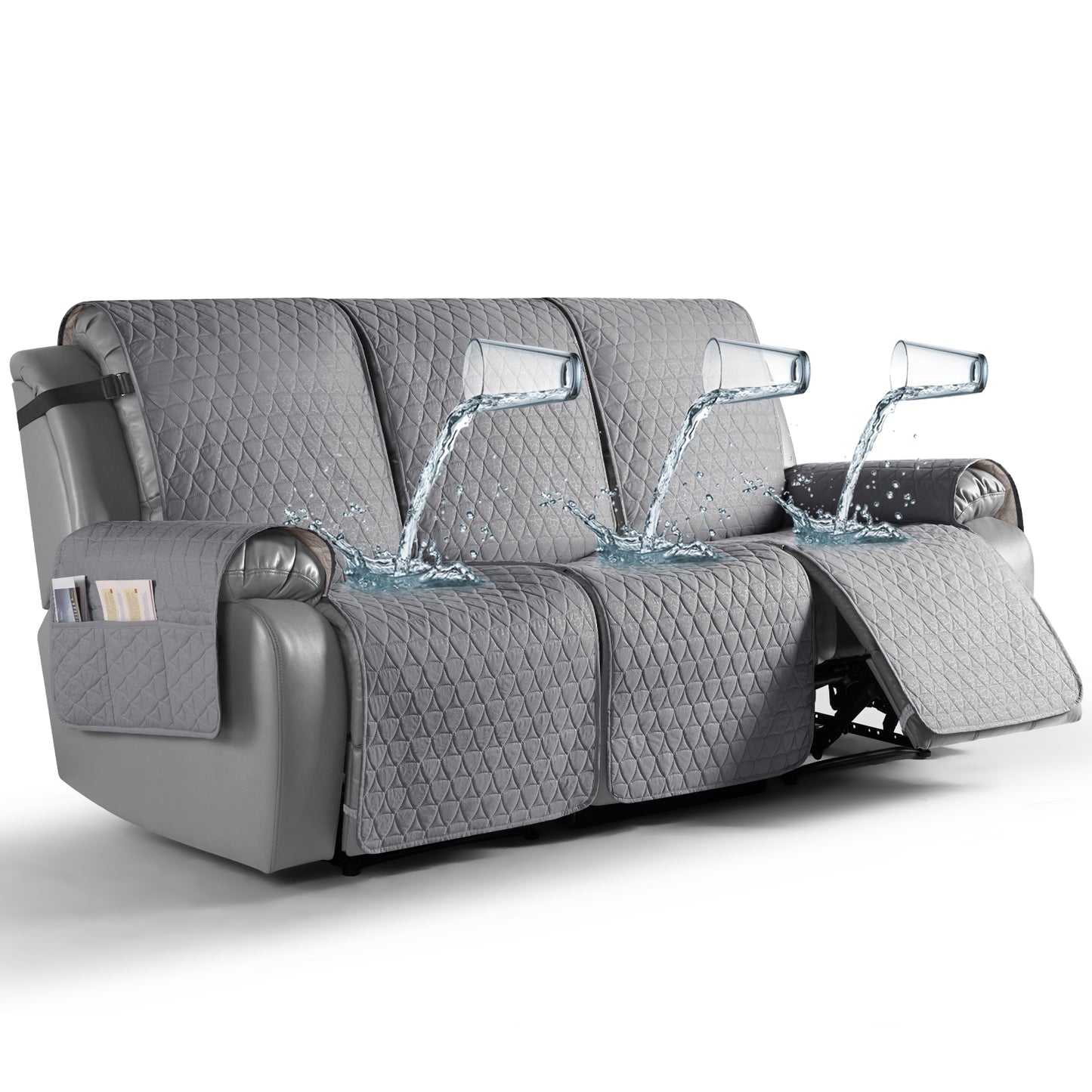 TAOCOCO 100% Waterproof 3-Seater Recliner Cover One-Piece in Light Gray – Non-Slip, Pet Friendly