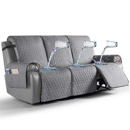 TAOCOCO 100% Waterproof 3-Seater Recliner Cover One-Piece in Light Gray – Non-Slip, Pet Friendly