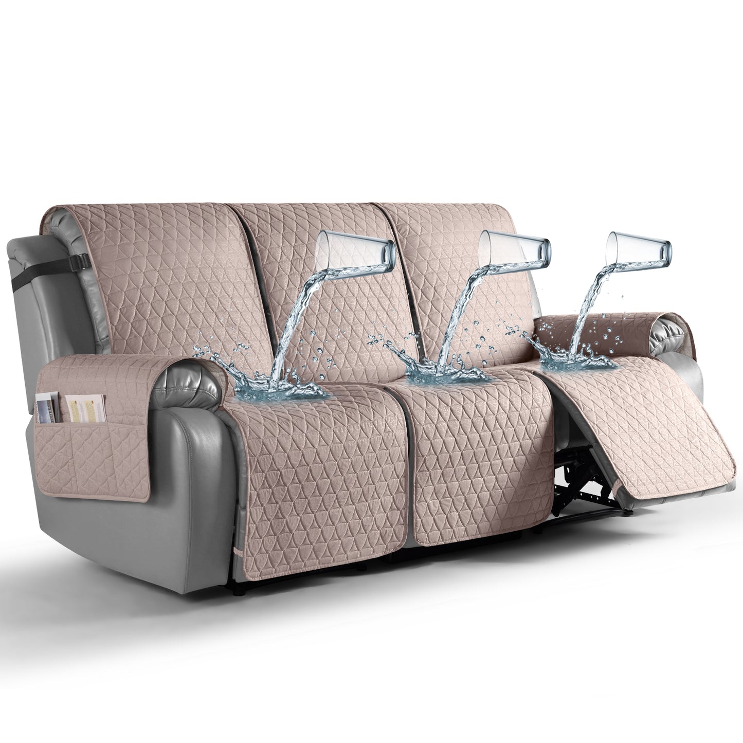 TAOCOCO 100% Waterproof 3-Seater Recliner Cover One-Piece in peach– Non-Slip, Pet Friendly