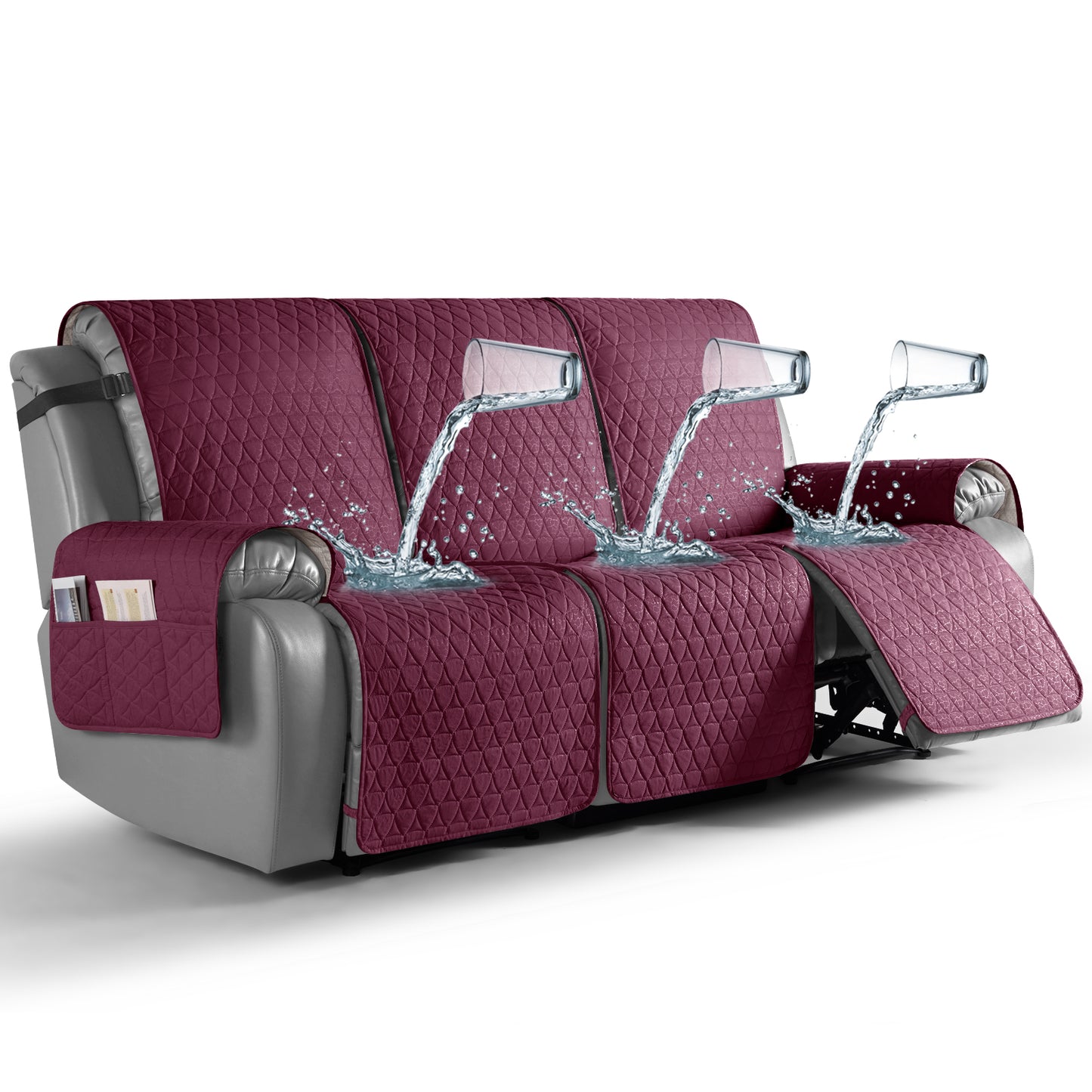 TAOCOCO 100% Waterproof 3-Seater Recliner Cover One-Piece in Wine – Non-Slip, Pet Friendly