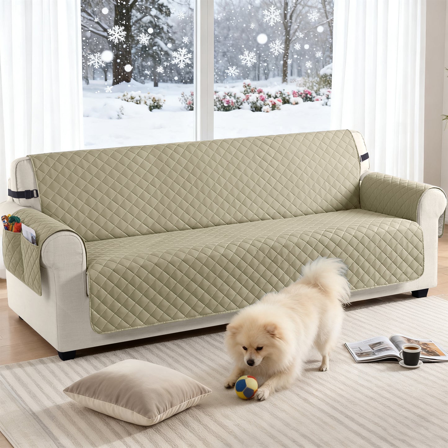 TAOCOCO 100% Waterproof 4-Seater Sofa Couch Cover in Beige – Anti-Slip, Pet Friendly